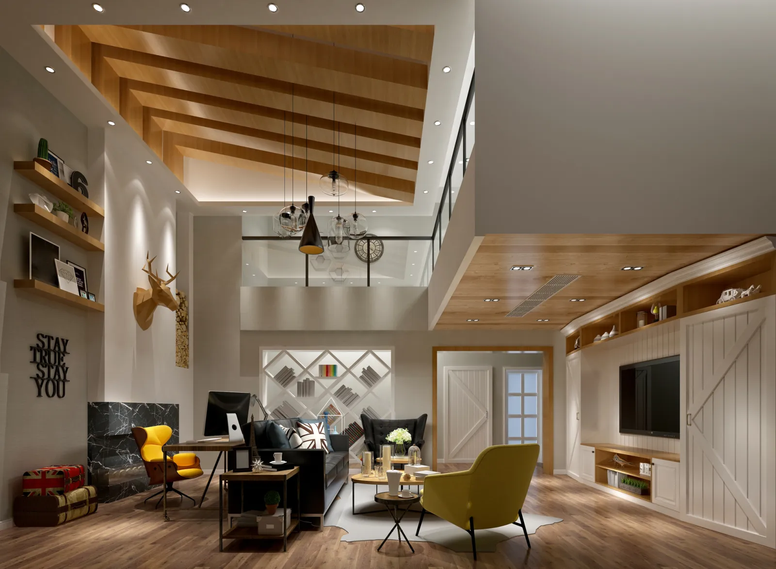 Vaulted ceiling living space